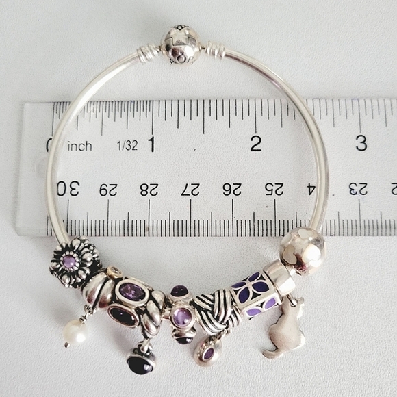 PANDORA purple amethyst mother of pearl beads charm sterling silver bracelet - Picture 10 of 15